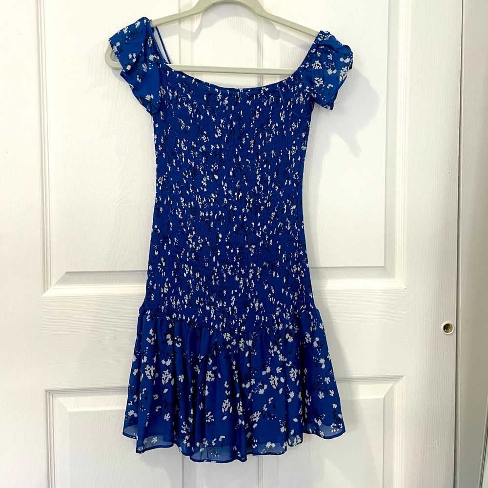 Zara Floral Rouched off-shoulder Mini Dress
